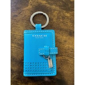 Coach Keychain Picture Frame Unisex Bifold ID Holder Blue Leather Classic Logo